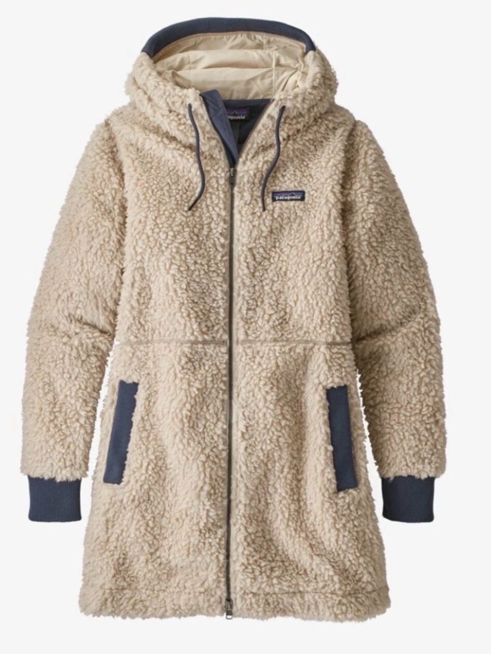 Patagonia Women’s Dusty Mesa Parka Natural Smolder Blue Sherpa Fleece Small NWOT